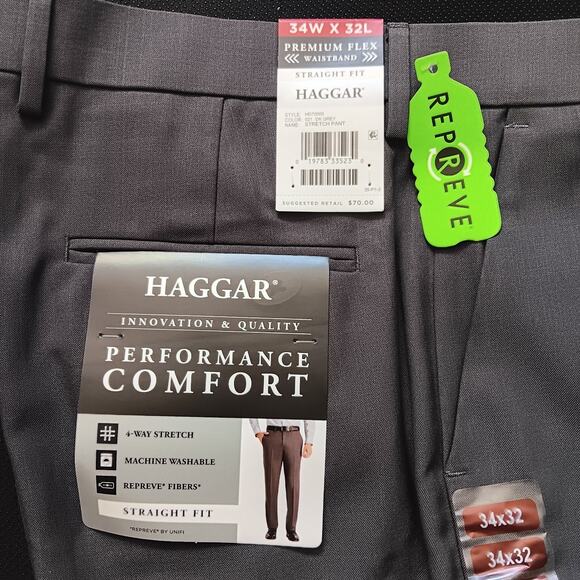 Haggar Mens Comfort Performance Stretch Straight Fit Dress Pants Dark Gray 34x32 - Picture 1 of 7